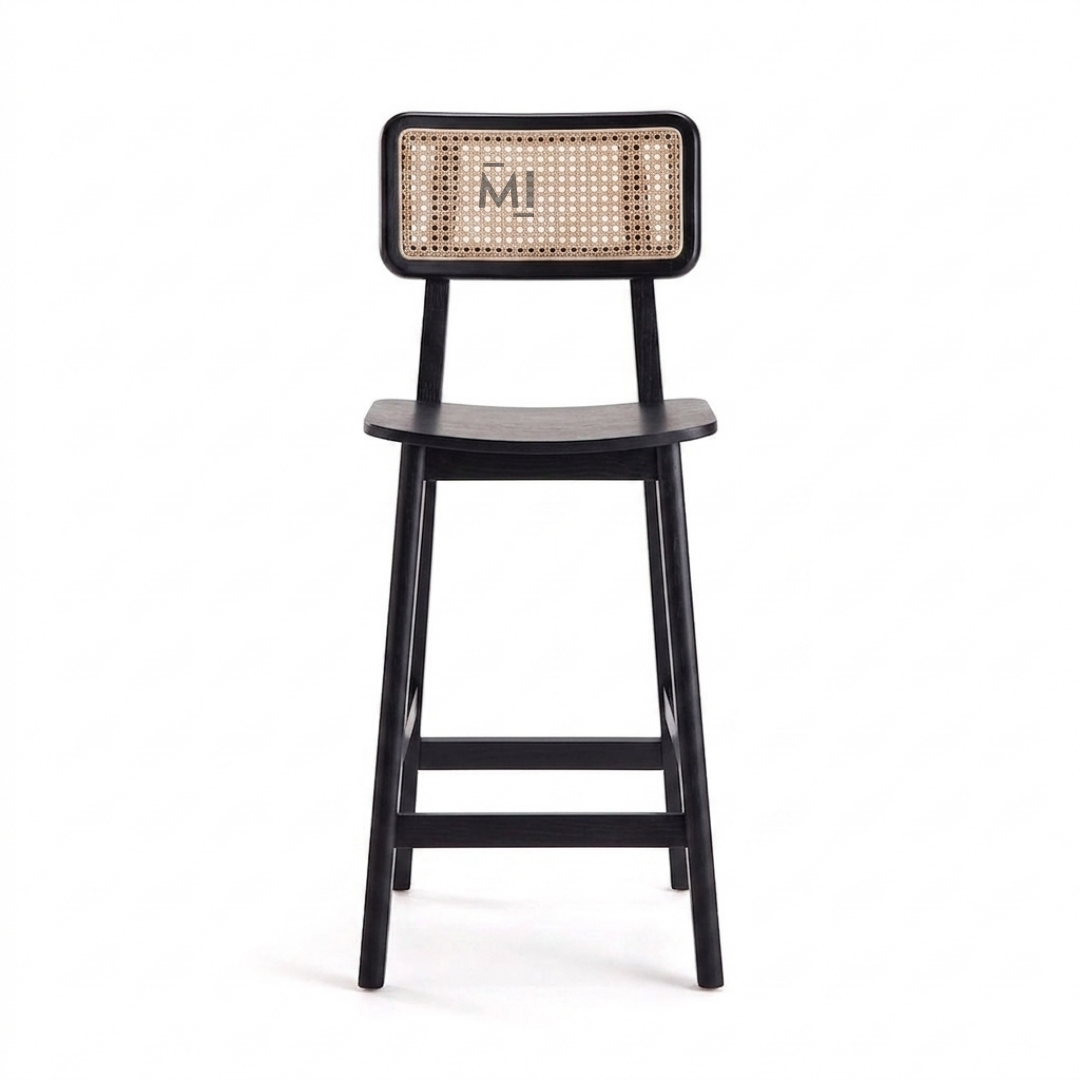 Noir Cane Bar Chair | Modern Black Wooden Counter Stool