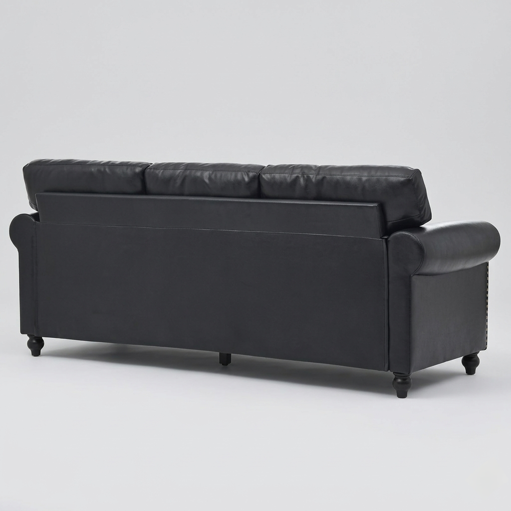 Noir Classic Leather Sofa | Premium Black 3 Seater Couch