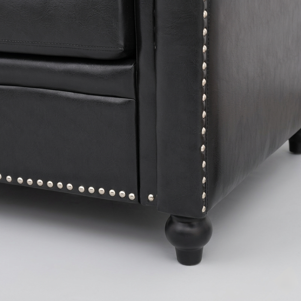 Noir Classic Leather Sofa | Premium Black 3 Seater Couch