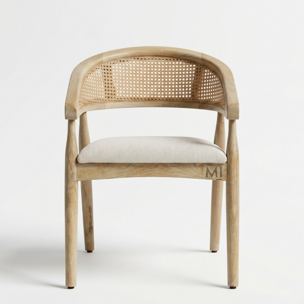 NordCane Solid Wood Dining Chair | Modern Rattan Upholstered Armchair