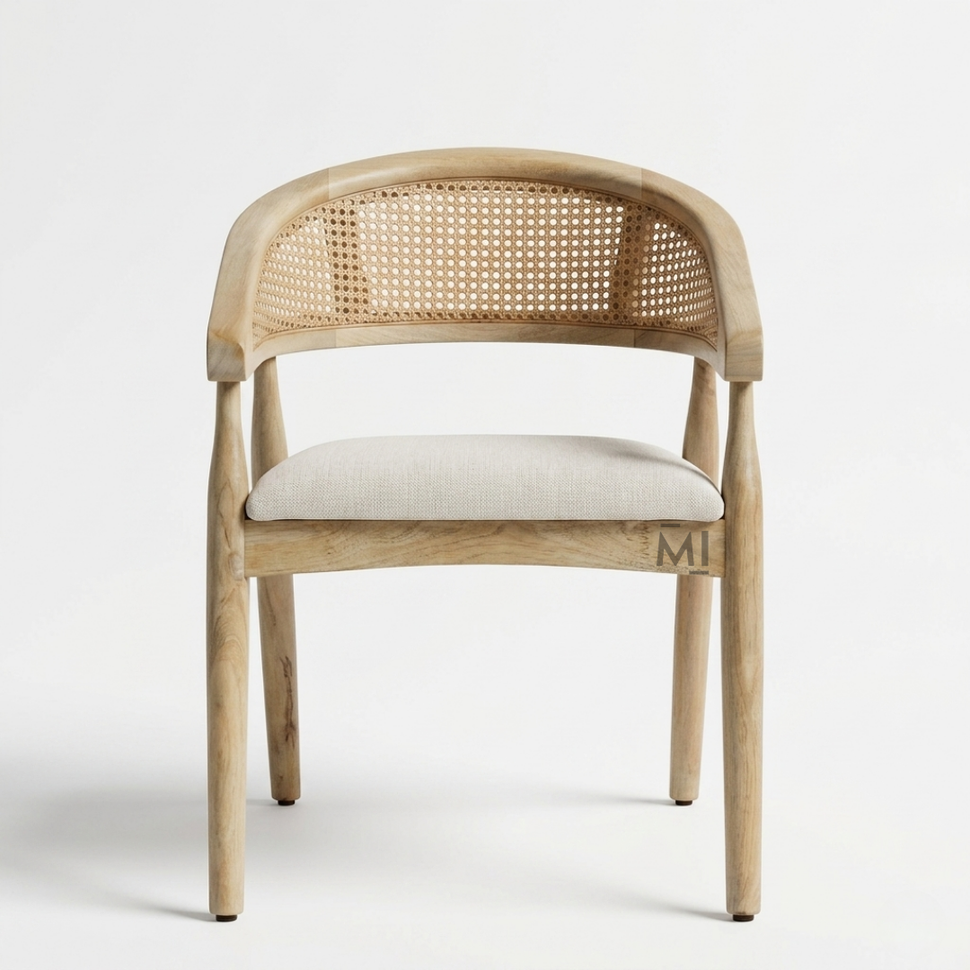 NordCane Solid Wood Dining Chair | Modern Rattan Upholstered Armchair