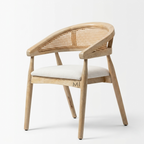 NordCane Solid Wood Dining Chair | Modern Rattan Upholstered Armchair