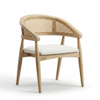 NordCane Solid Wood Dining Chair | Modern Rattan Upholstered Armchair
