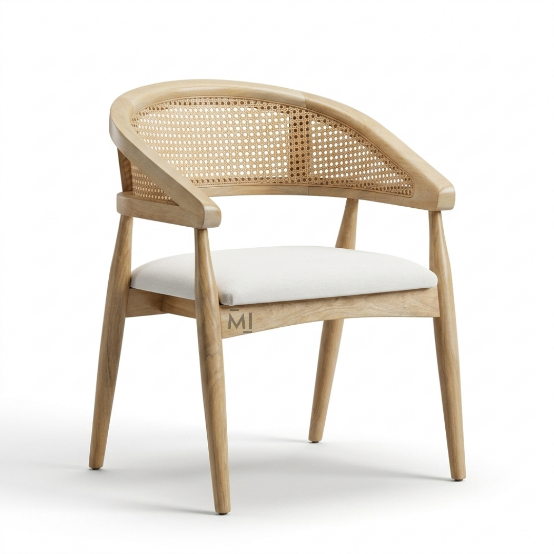 NordCane Solid Wood Dining Chair | Modern Rattan Upholstered Armchair
