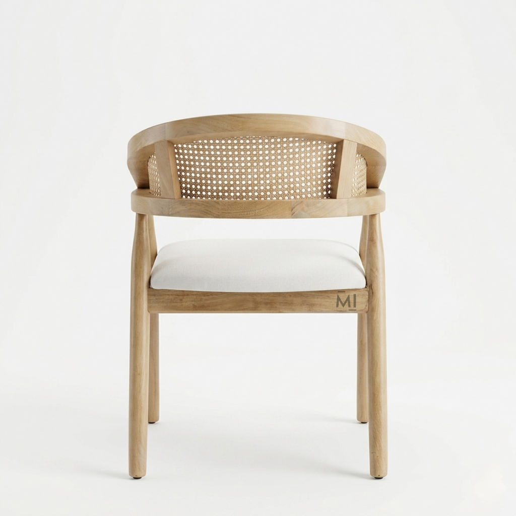 NordCane Solid Wood Dining Chair | Modern Rattan Upholstered Armchair