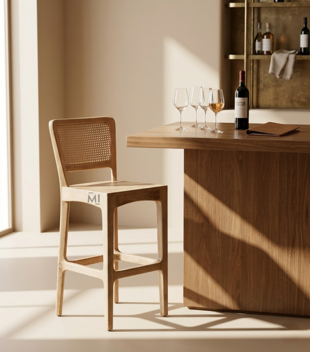Nordelle Cane Bar Chair | Modern Solid Wood Counter Stool