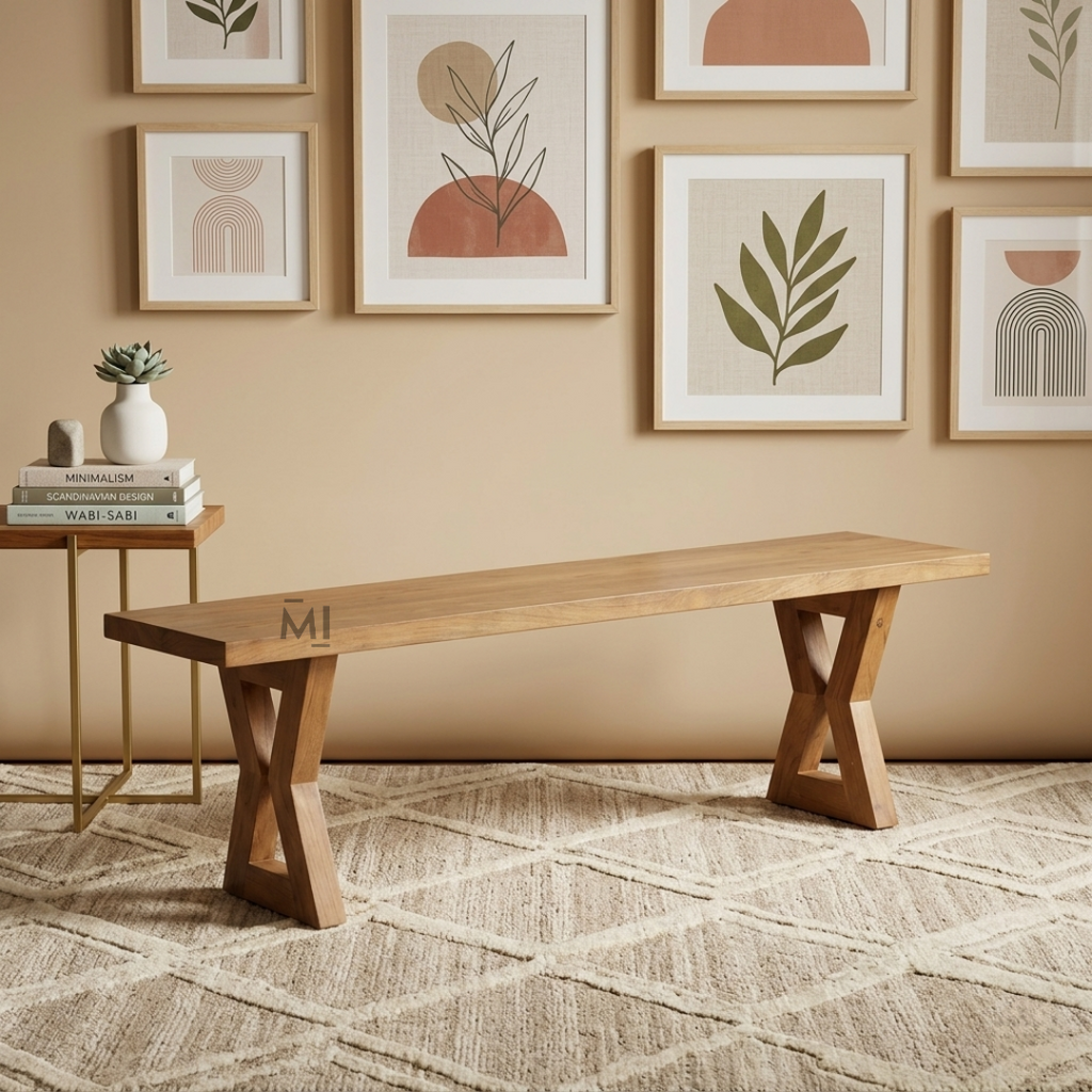 NordicEdge Solid Wood Bench | Modern Geometric Wooden Seating Bench