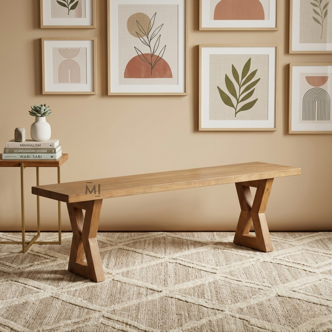 NordicEdge Solid Wood Bench | Modern Geometric Wooden Seating Bench