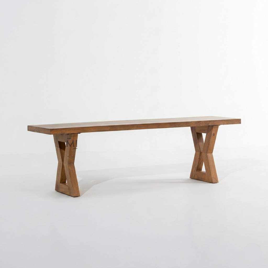 NordicEdge Solid Wood Bench | Modern Geometric Wooden Seating Bench