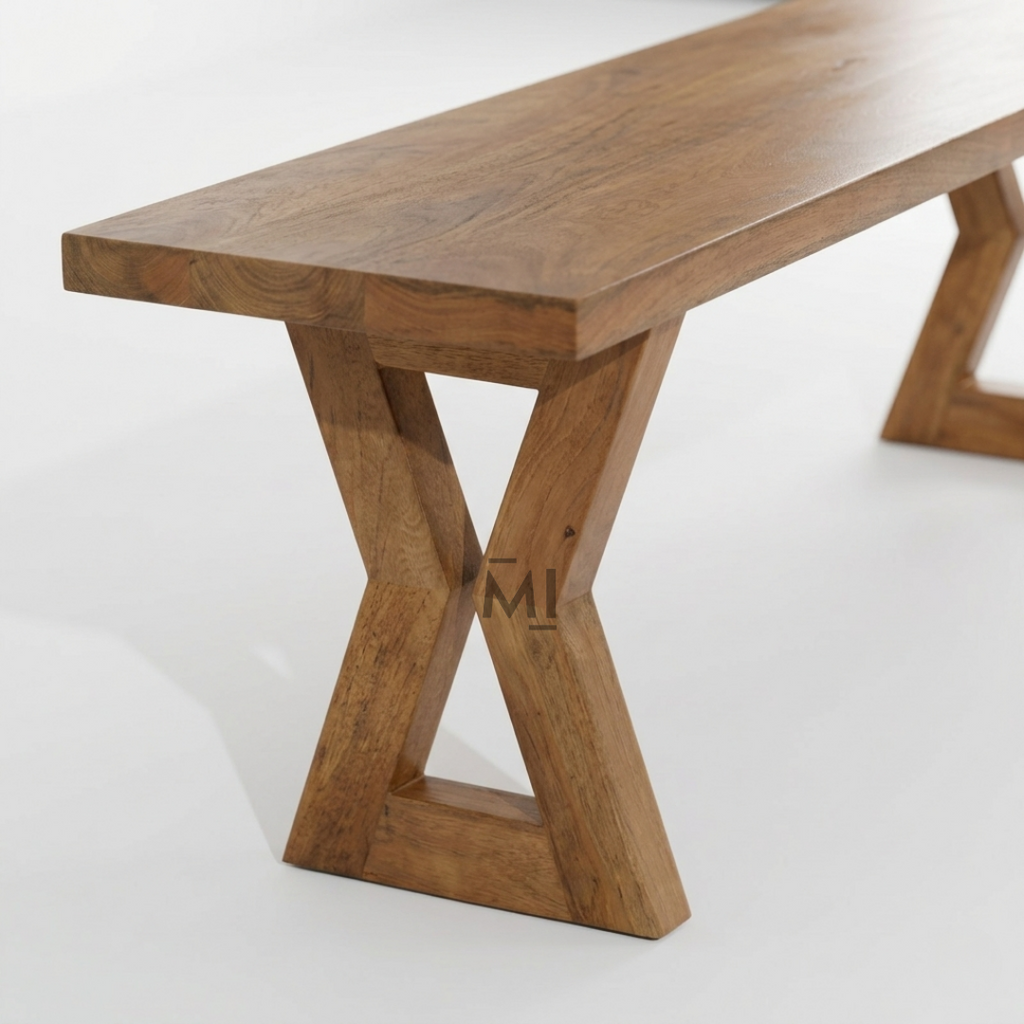 NordicEdge Solid Wood Bench | Modern Geometric Wooden Seating Bench