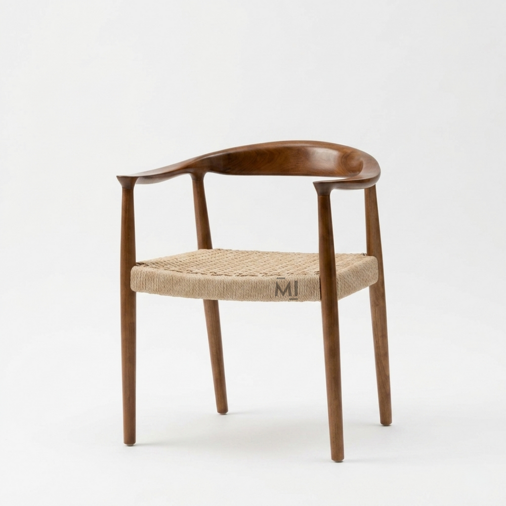 Norvik Solid Wood Dining Chair | Handwoven Rope Seat Armchair