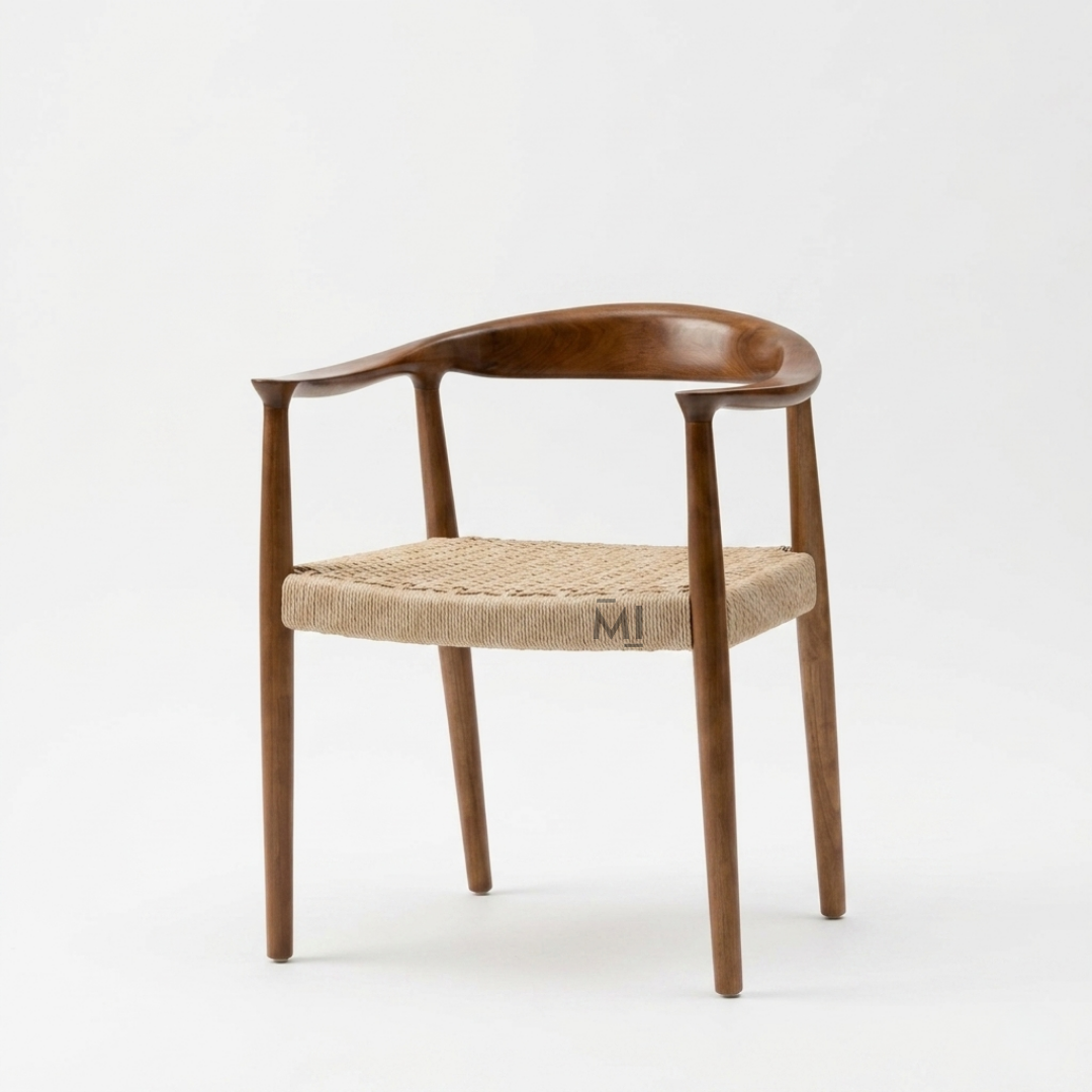 Norvik Solid Wood Dining Chair | Handwoven Rope Seat Armchair