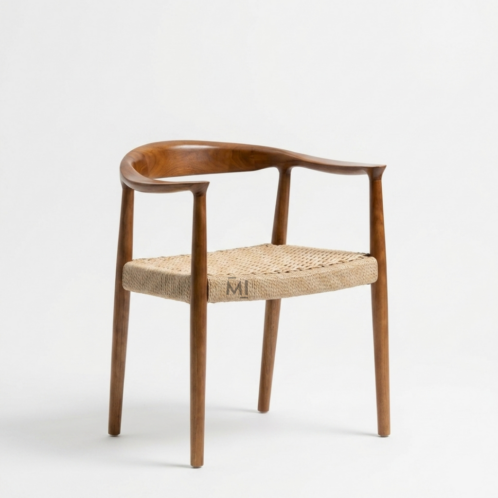 Norvik Solid Wood Dining Chair | Handwoven Rope Seat Armchair