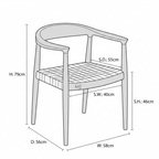 Norvik Solid Wood Dining Chair | Handwoven Rope Seat Armchair