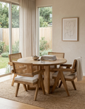 Modern oak dining chair with woven cane backrest
