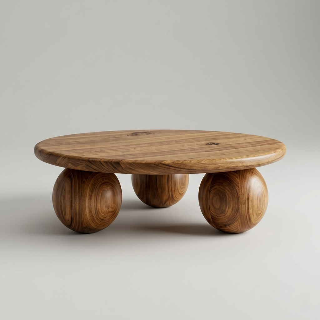 luxury sculptural coffee table with orb base wooden structure