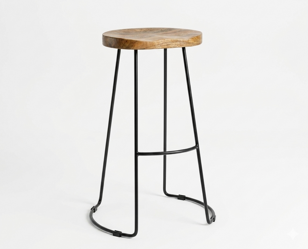 Orion Industrial Bar Stool | Solid Wood & Metal Counter Stool