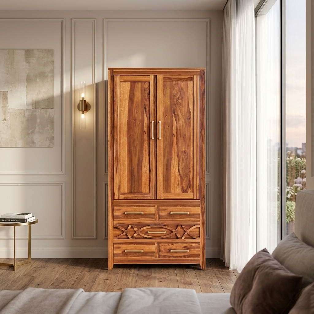 Orion solid wooden wardrobe durable storage furniture for bedroom in India