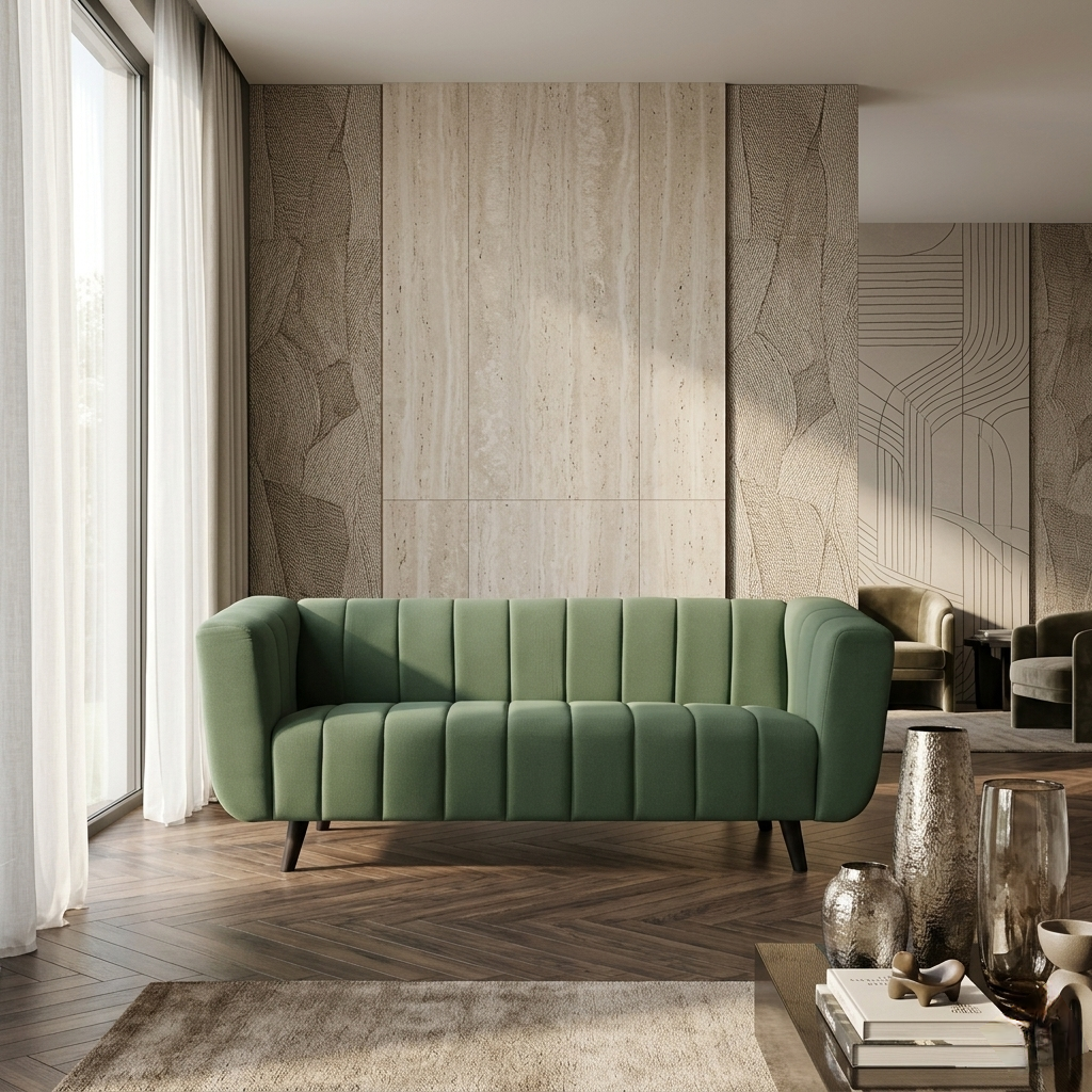 Orvane channel tufted sofa modern 3 seater with vertical stitch design in India