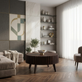 fluted round wooden coffee table with vertical groove design modern center table