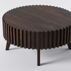 modern fluted coffee table in living room setup wooden round center table design