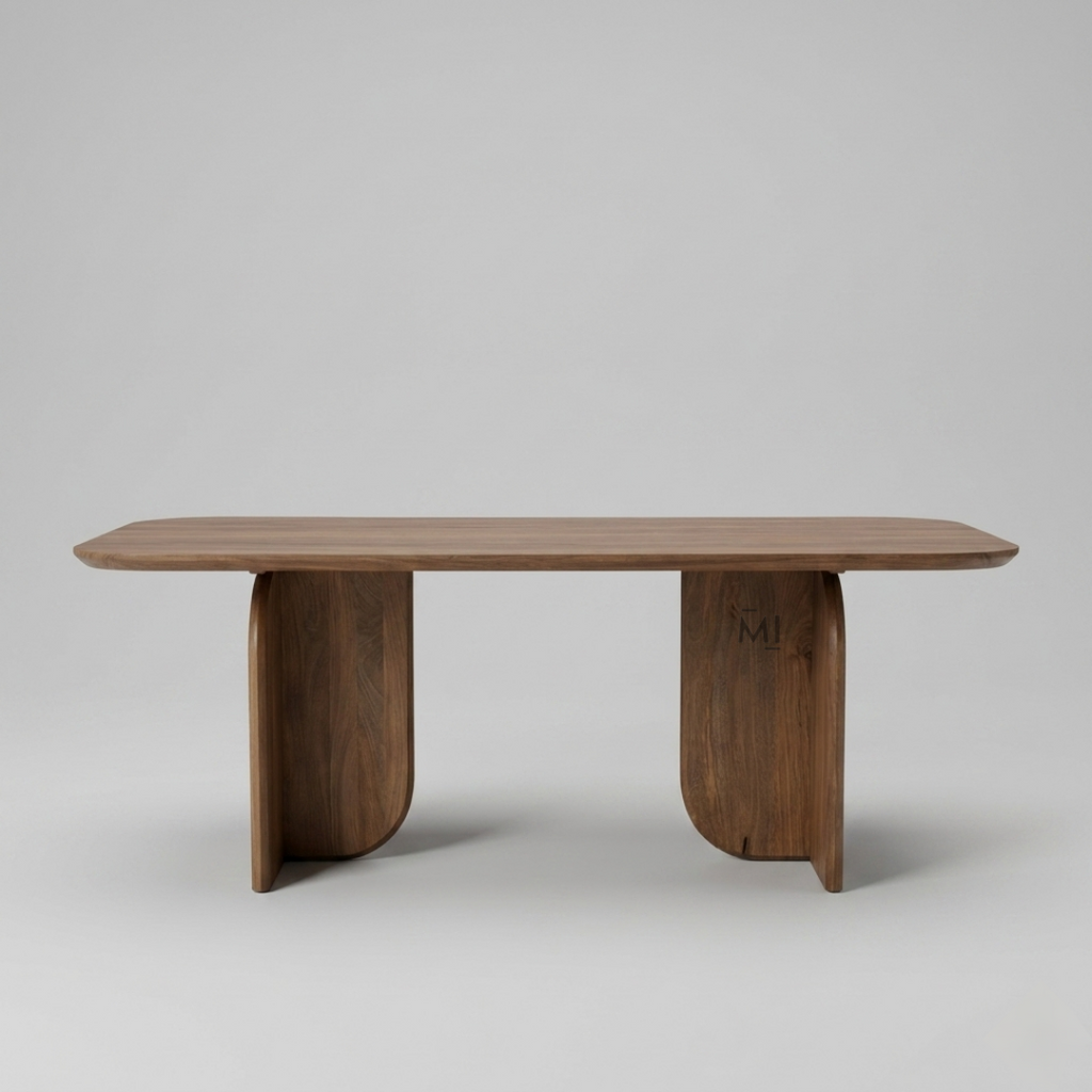 Contemporary walnut dining table with rounded edges