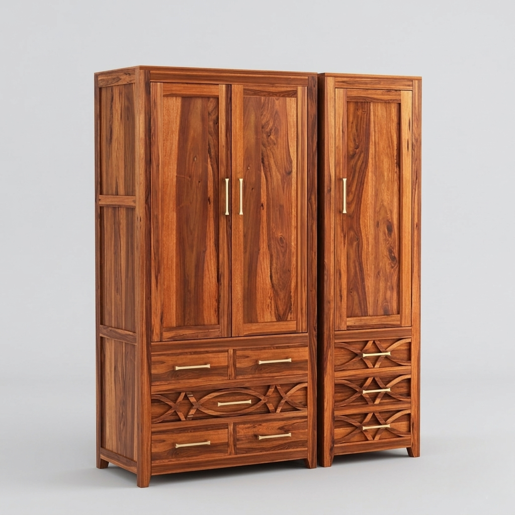 Wooden wardrobe set with double units for home storage in Jodhpur India