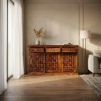 Orvian wooden sideboard modern storage cabinet with 3D panel design in India
