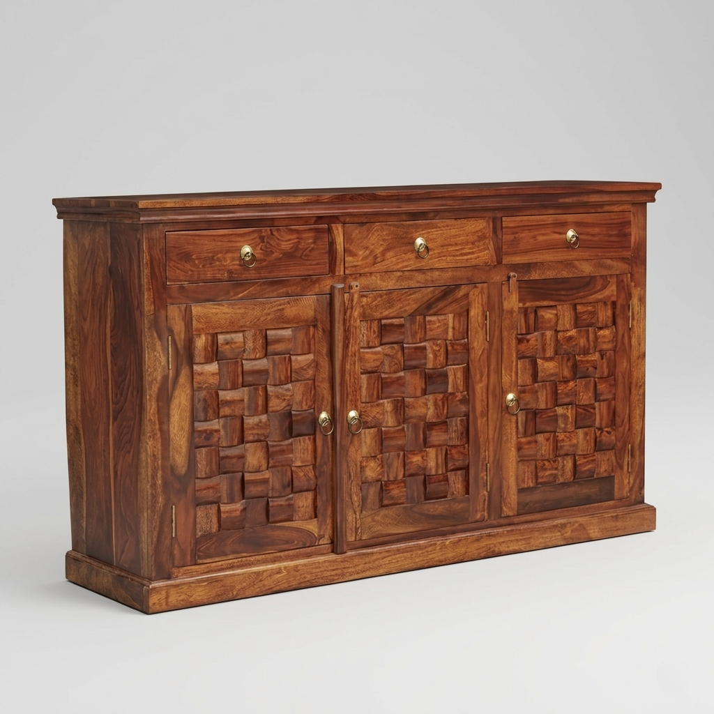 Wooden sideboard with 3D panel design storage furniture for home in Jodhpur India