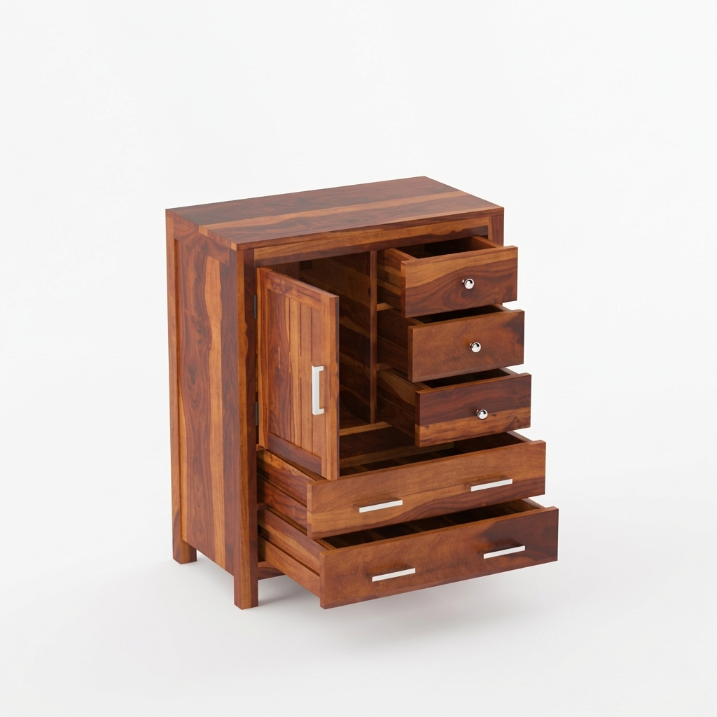 Averra Multi Storage Wooden Cabinet | Chest of Drawers with Door & Organizer Design