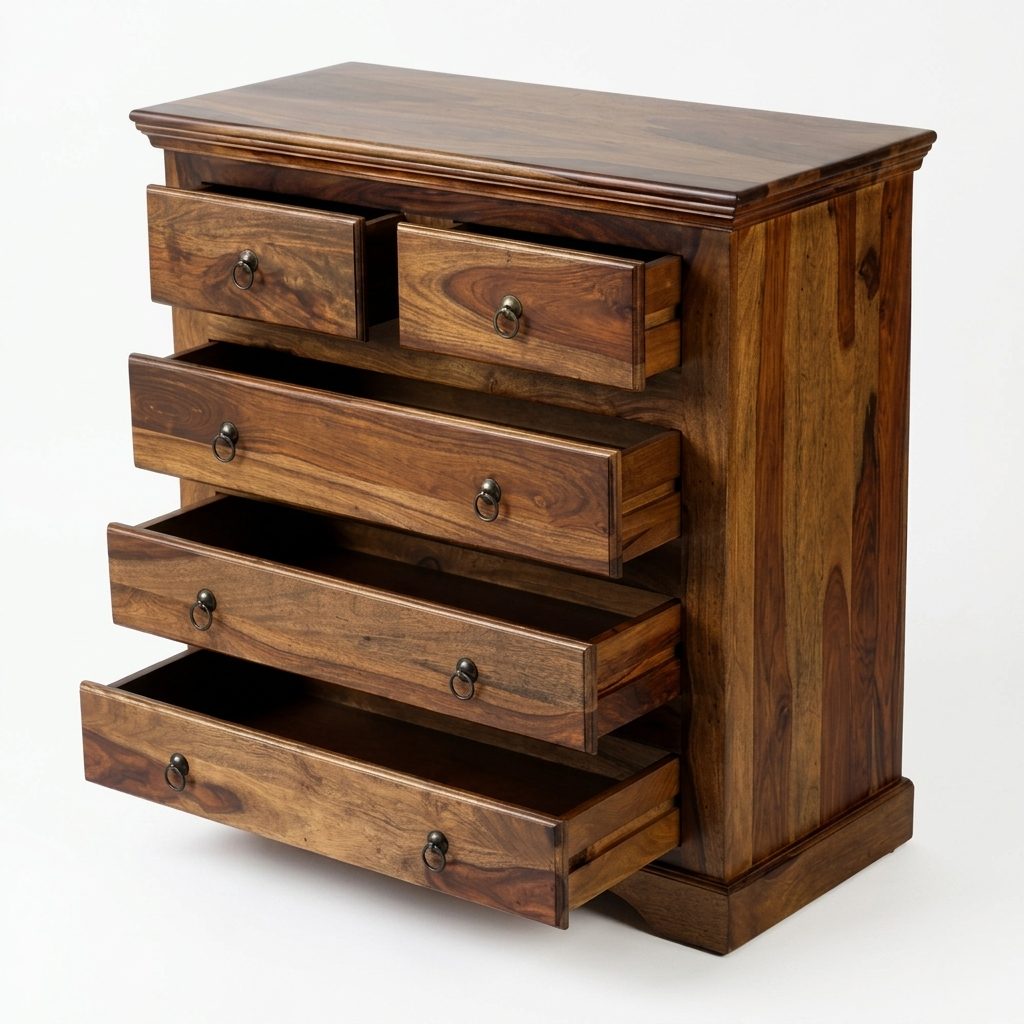 Solid Wood Chest of Drawers | Wide Wooden Storage Cabinet with 5 Drawers for Bedroom