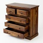 Solid Wood Chest of Drawers | Wide Wooden Storage Cabinet with 5 Drawers for Bedroom