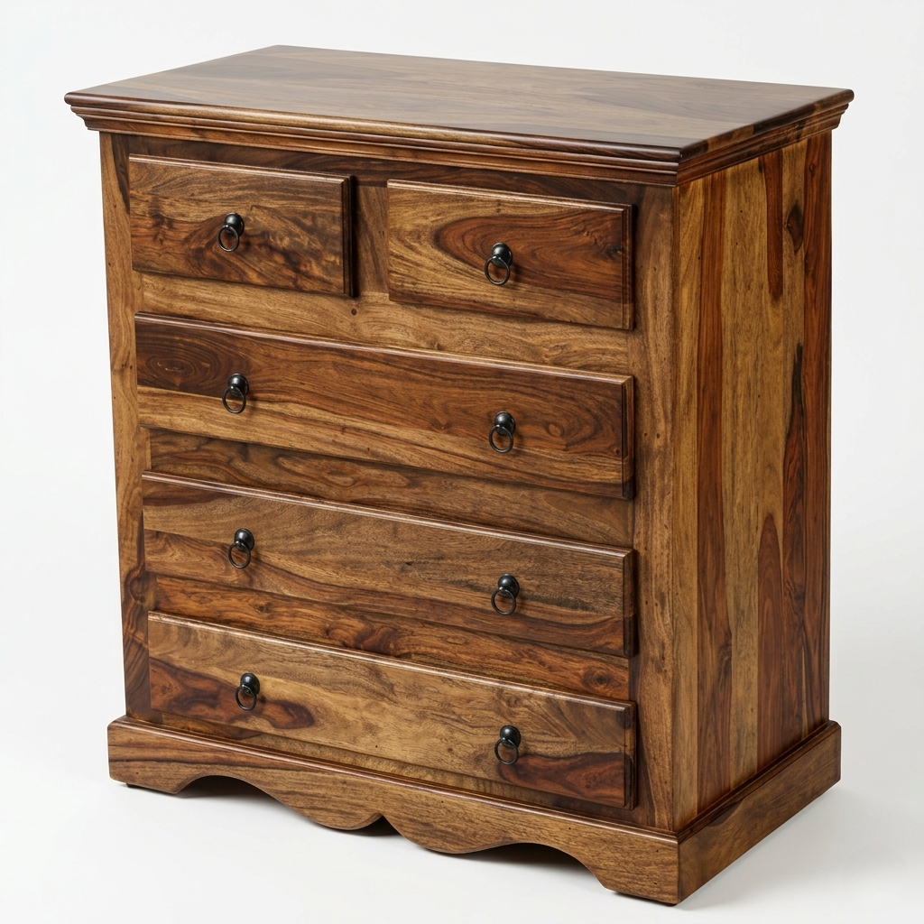 Solid Wood Chest of Drawers | Wide Wooden Storage Cabinet with 5 Drawers for Bedroom