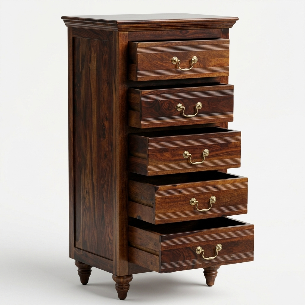 Solid Wood Chest of Drawers | Narrow Wooden Storage Cabinet with 5 Drawers for Bedroom