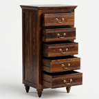 Solid Wood Chest of Drawers | Narrow Wooden Storage Cabinet with 5 Drawers for Bedroom