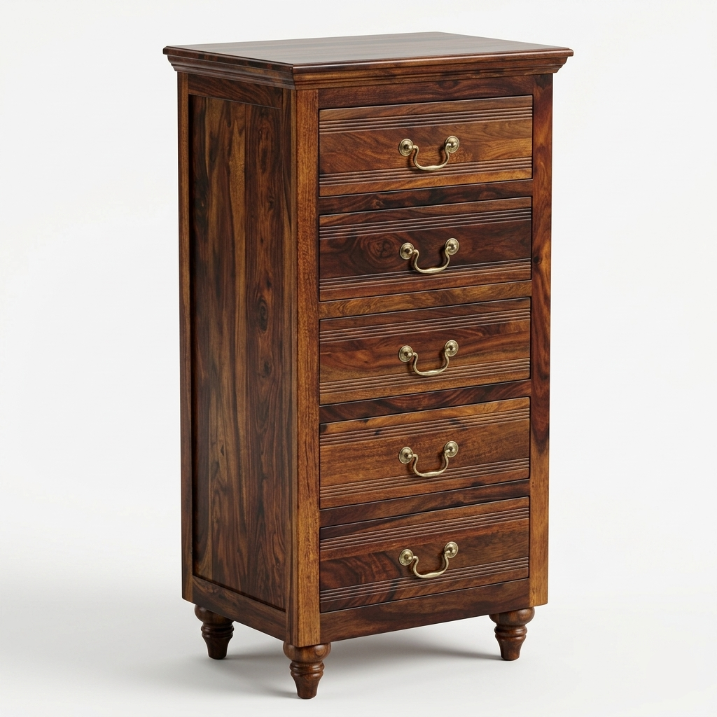 Solid Wood Chest of Drawers | Narrow Wooden Storage Cabinet with 5 Drawers for Bedroom