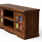 Averra Artisan Tile TV Unit | Solid Wood Media Console with Handcrafted Decorative Panels