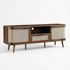 Averra Cane TV Unit | Modern Wooden Media Console with Storage & Sliding Doors