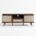 Averra Cane TV Unit | Modern Wooden Media Console with Storage & Sliding Doors