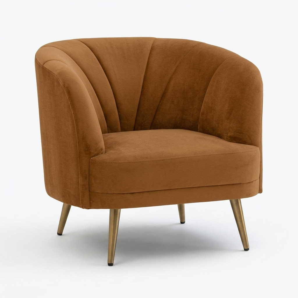 Luxury Velvet Accent Chair | Modern Barrel Lounge Chair with Gold Legs