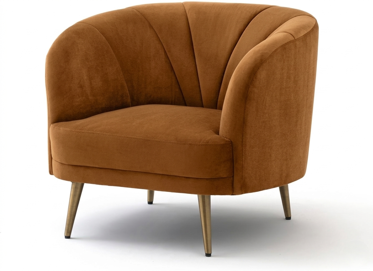 Luxury Velvet Accent Chair | Modern Barrel Lounge Chair with Gold Legs