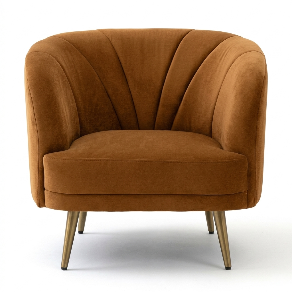 Luxury Velvet Accent Chair | Modern Barrel Lounge Chair with Gold Legs