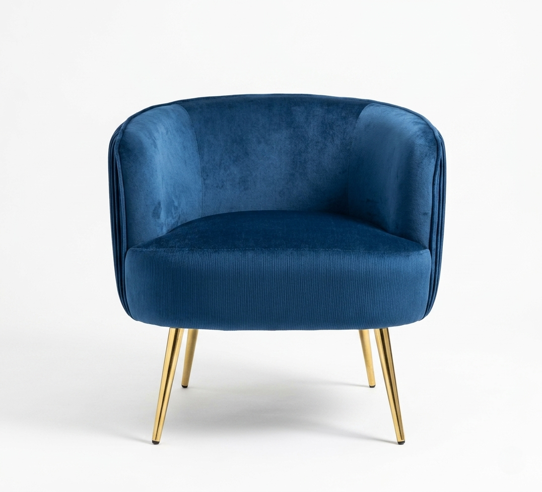 Luxury Velvet Barrel Accent Chair with Gold Metal Legs