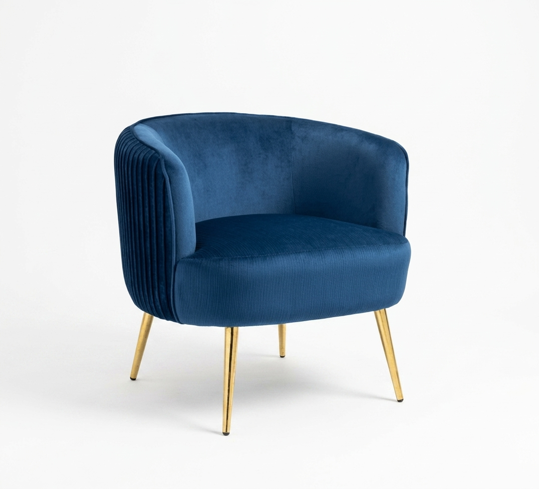 Luxury Velvet Barrel Accent Chair with Gold Metal Legs