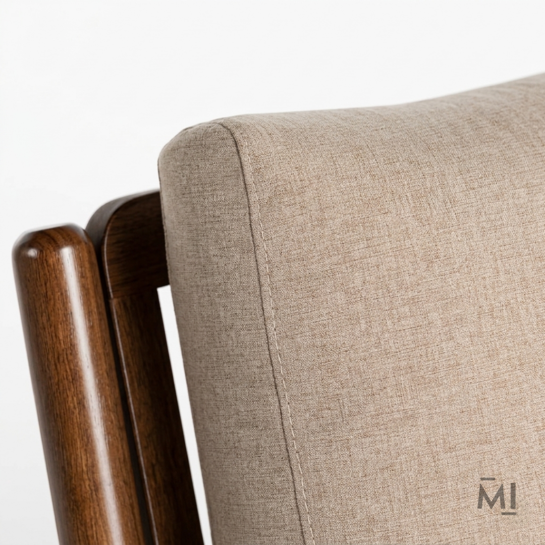Mid-Century Modern Accent Chair | Upholstered Wooden Lounge Chair with Brass Accents