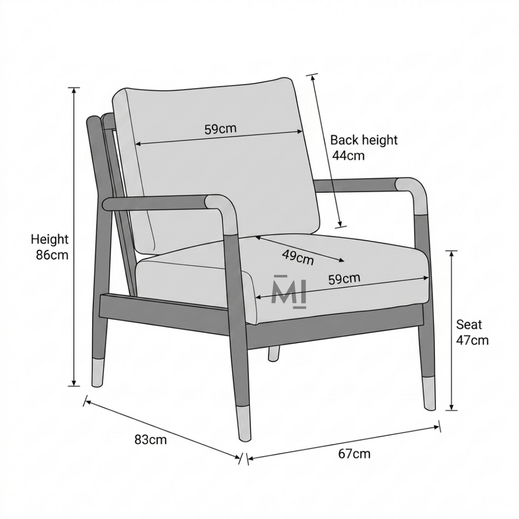 Mid-Century Modern Accent Chair | Upholstered Wooden Lounge Chair with Brass Accents