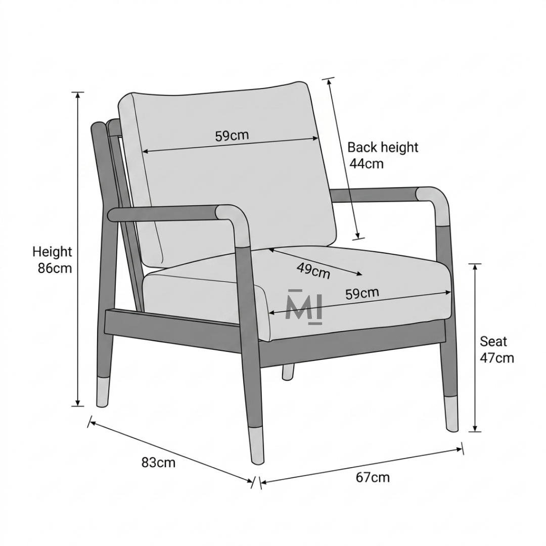 Mid-Century Modern Accent Chair | Upholstered Wooden Lounge Chair with Brass Accents
