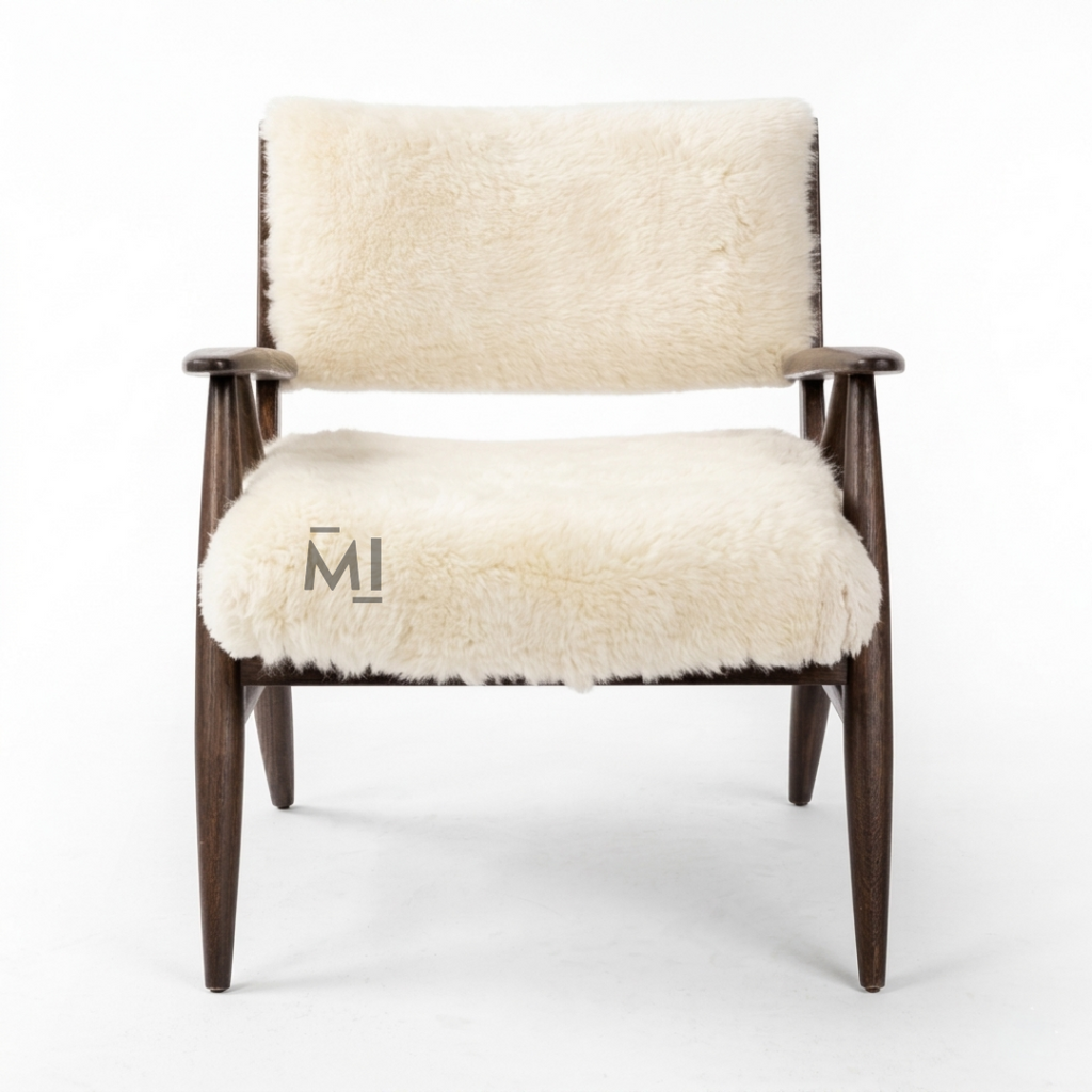 Scandinavian Sherpa Accent Chair with Solid Wood Frame