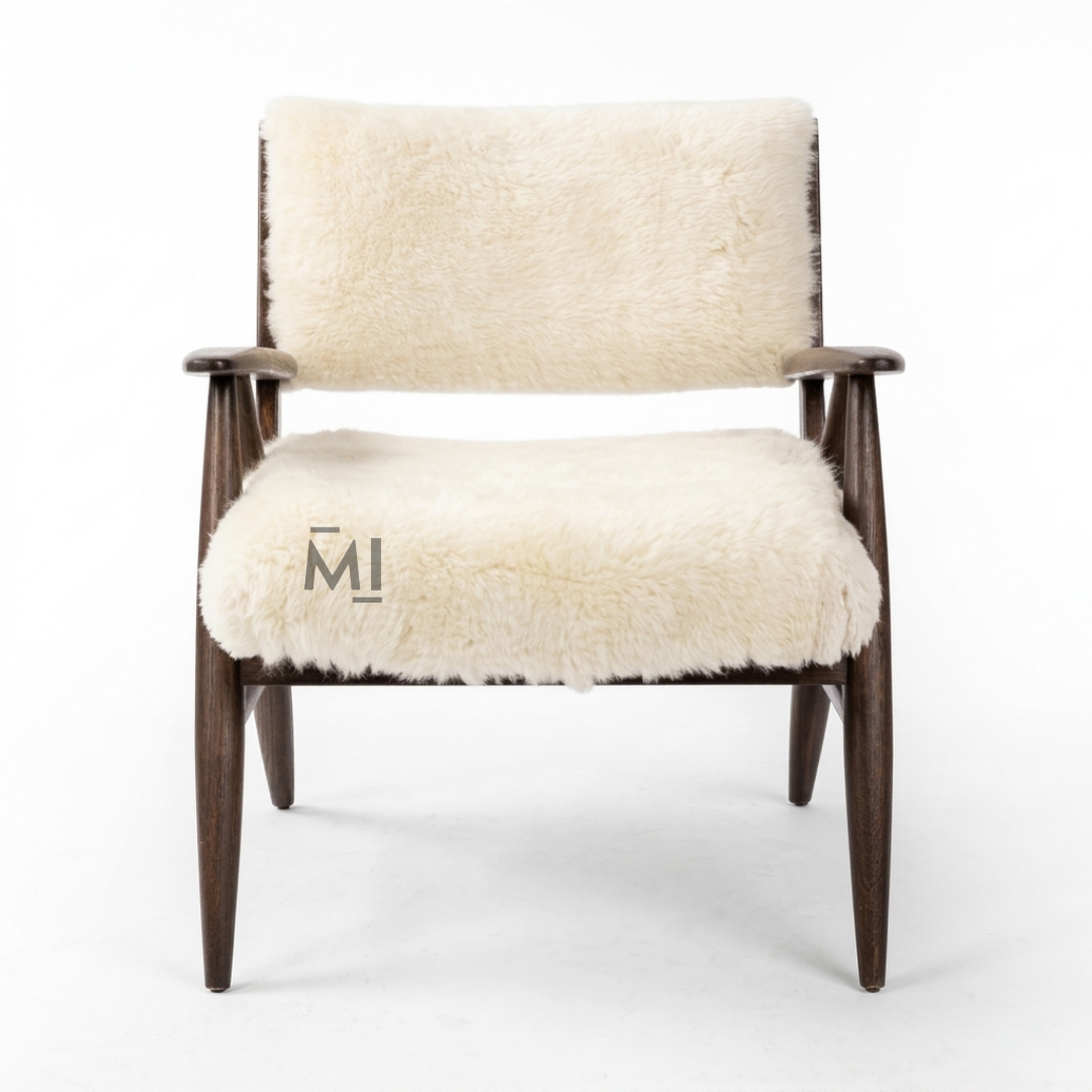 Scandinavian Sherpa Accent Chair with Solid Wood Frame