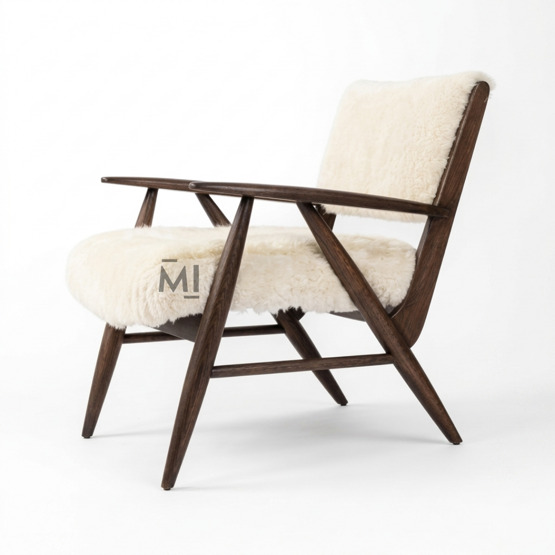 Scandinavian Sherpa Accent Chair with Solid Wood Frame